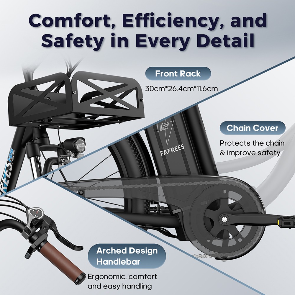 Fafrees F26 Lasting Electric Bike, 250W Motor, 36V 20.3Ah batéria, pneumatiky 26*1,95'', max. rýchlosť 25km/h, dojazd 140km, 7 rýchlostí SHIMANO, mechanické kotúčové brzdy, 2.3-palcový LCD displej - sivý