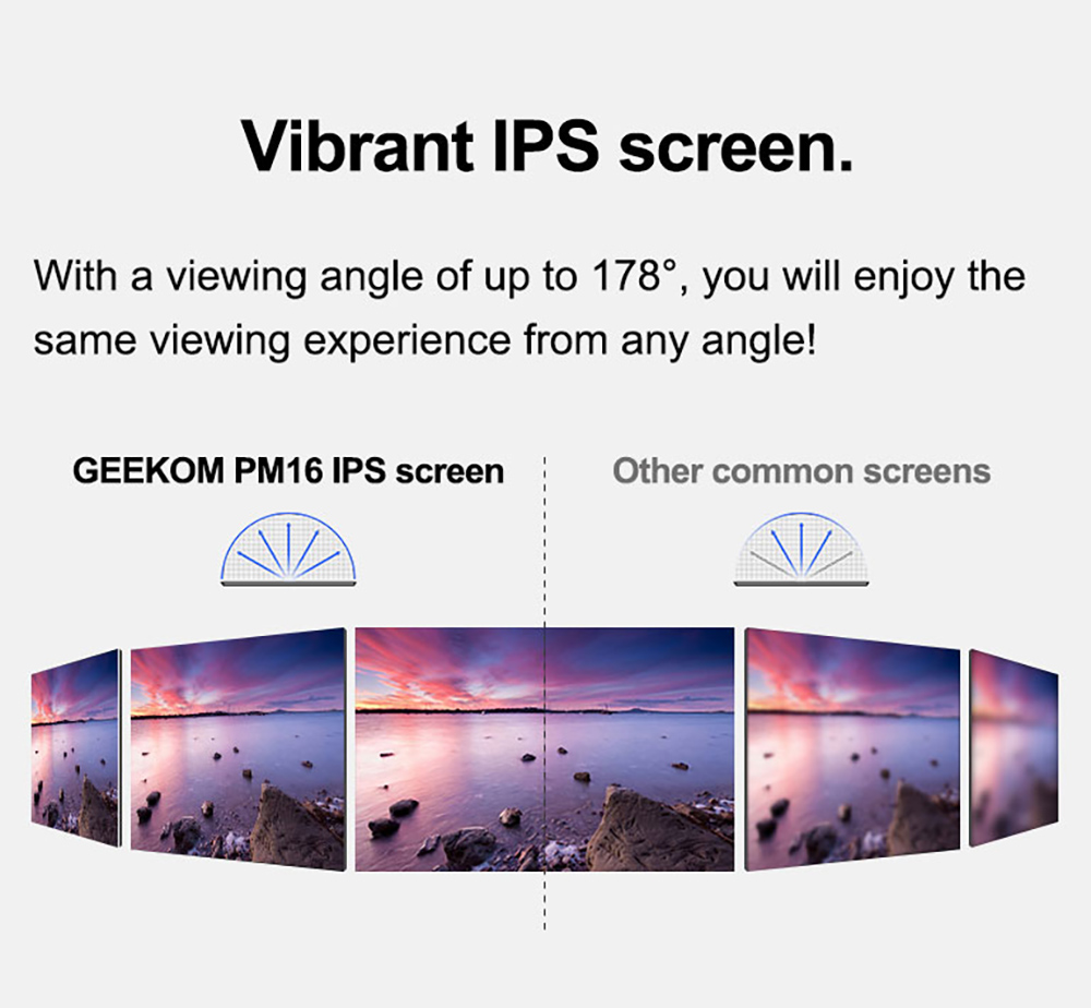 GEEKOM PM16 16-palcový prenosný monitor s inteligentným krytom, 1920*1200 FHD displej, 178 ° pozorovací uhol, kontrastný pomer 800:1, 2* plnohodnotný Type-C, 1*Mini HDMI, externý herný monitor pre PC, telefón, tablet, Xbox, PS4, Switch