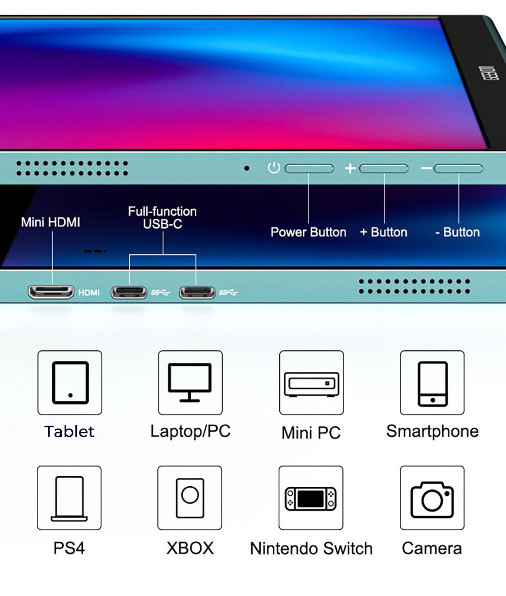 GEEKOM PM16 16-palcový prenosný monitor s inteligentným krytom, 1920*1200 FHD displej, 178 ° pozorovací uhol, kontrastný pomer 800:1, 2* plnohodnotný Type-C, 1*Mini HDMI, externý herný monitor pre PC, telefón, tablet, Xbox, PS4, Switch