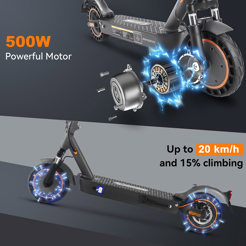 HONEY WHALE E9 MAX Electric Scooter, 500W motor, 36V 10Ah batéria, 10-palcová pneumatika, max. rýchlosť 20 km/h, dojazd 35-40 km, mechanická brzda & elektronická brzda, certifikácia ABE