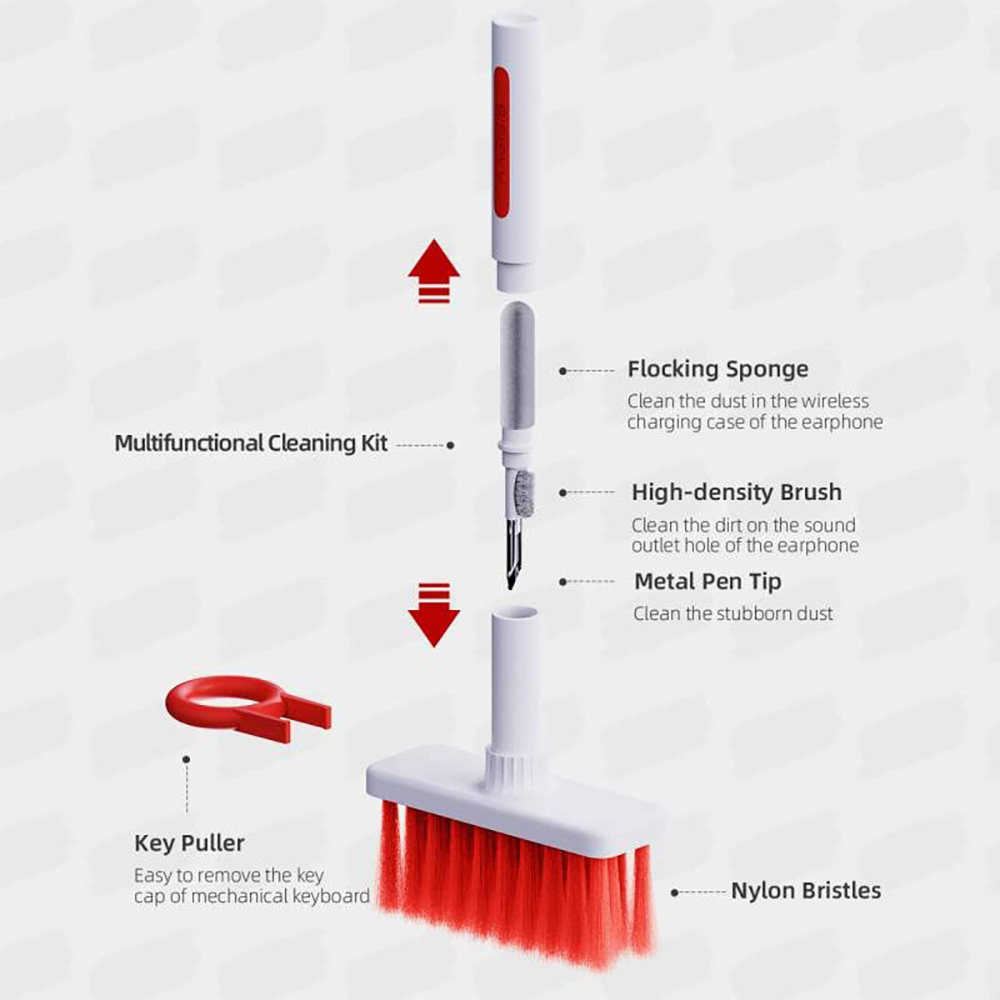 Hagibis Multifunctional Cleaning Tool, Keyboard Cleaning Brusbh Headphones Cleaning Pen - Red