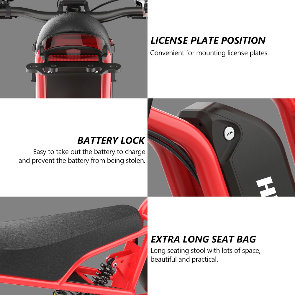 Hidoes B6 Electric Bike, 1200W motor, 48V 15Ah batéria, 20"x4" Fat Tires, 50km/h Max Speed, 75km Range, Front & Rear Oil Disc Brakes, Hydraulic Shock Absorber - Red