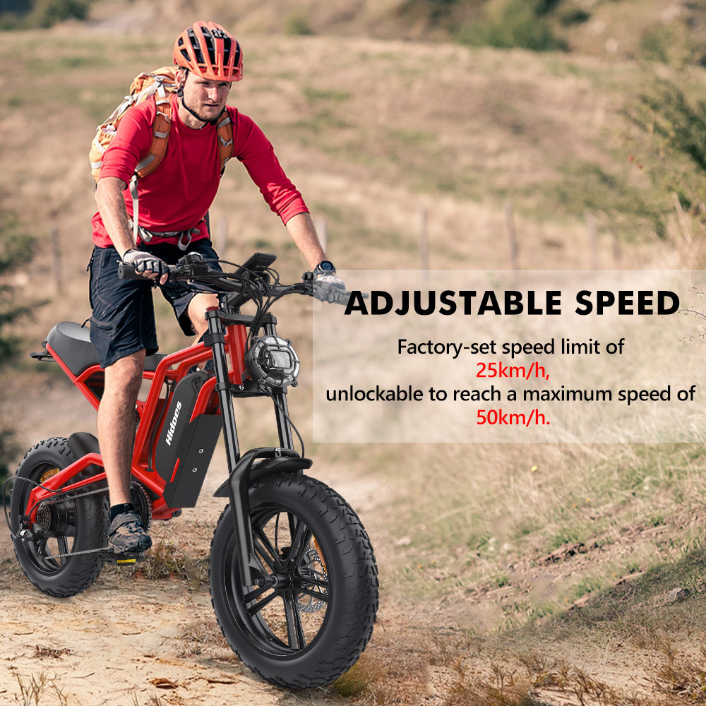 Hidoes B6 Electric Bike, 1200W motor, 48V 15Ah batéria, 20"x4" Fat Tires, 50km/h Max Speed, 75km Range, Front & Rear Oil Disc Brakes, Hydraulic Shock Absorber - Red