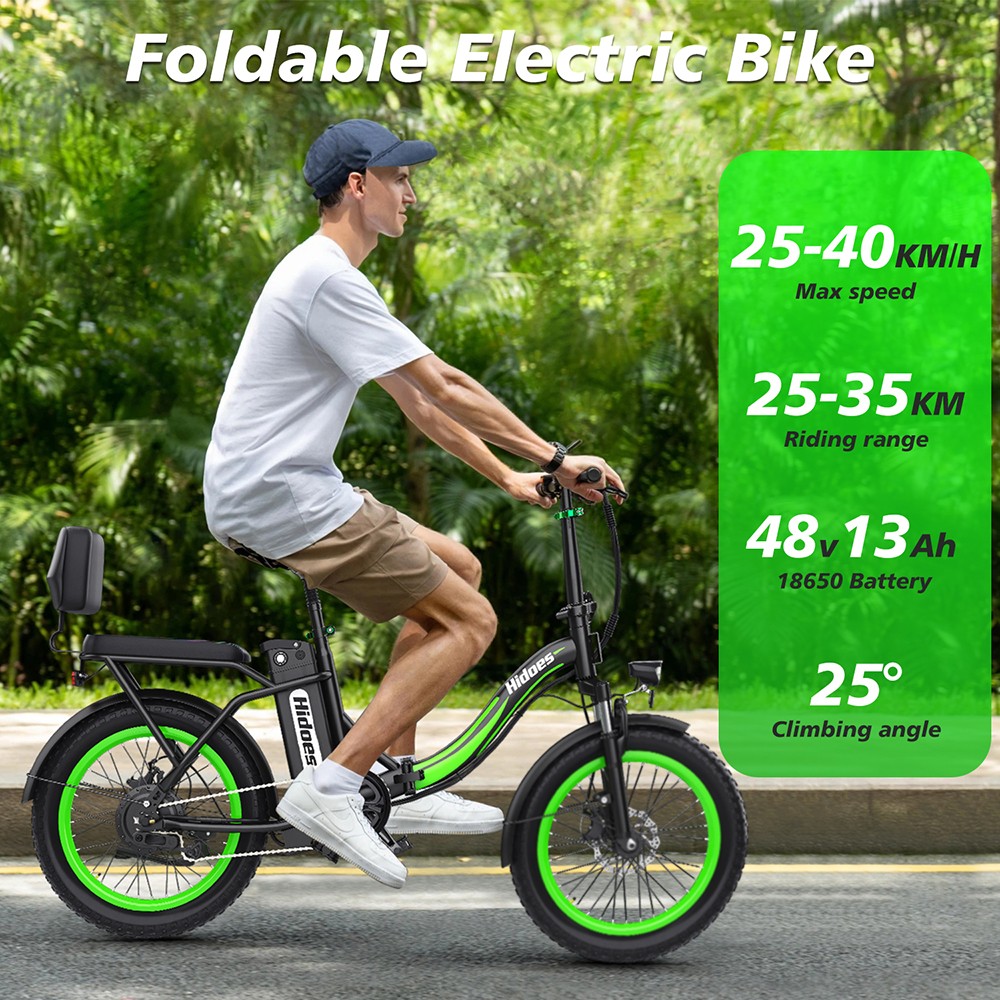 Hidoes C1 Elektrobicykel so zadným sedadlom, 750W motor, 48V 13Ah batéria, 20*3-palcové tukové pneumatiky, max. rýchlosť 40km/h, dojazd 70km, predné & zadné kotúčové brzdy