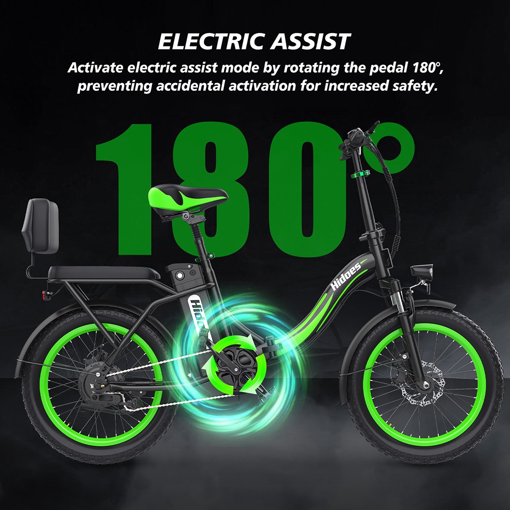 Hidoes C1 Electric Bike with Rear Seat, 750W Motor, 48V 13Ah Battery, 20*3-inch Fat Tire, 40km/h Max Speed, 70km Range, Front & Rear Disc Brake