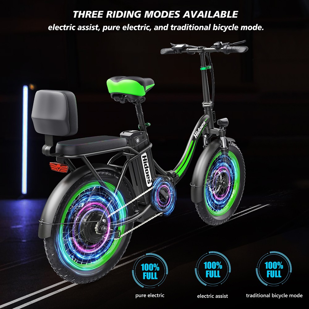 Hidoes C1 Electric Bike with Rear Seat, 750W Motor, 48V 13Ah Battery, 20*3-inch Fat Tire, 40km/h Max Speed, 70km Range, Front & Rear Disc Brake