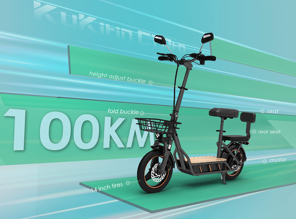 (Upgraded Version) KuKirin C1 Pro Electric Scooter, 500W Motor, 48V 26Ah batéria, 14-palcová pneumatická pneumatika, max. rýchlosť 45 km, dojazd 100 km, skladanie jedným kliknutím, zadné sedadlo & predný odkladací košík, spätné zrkadlo