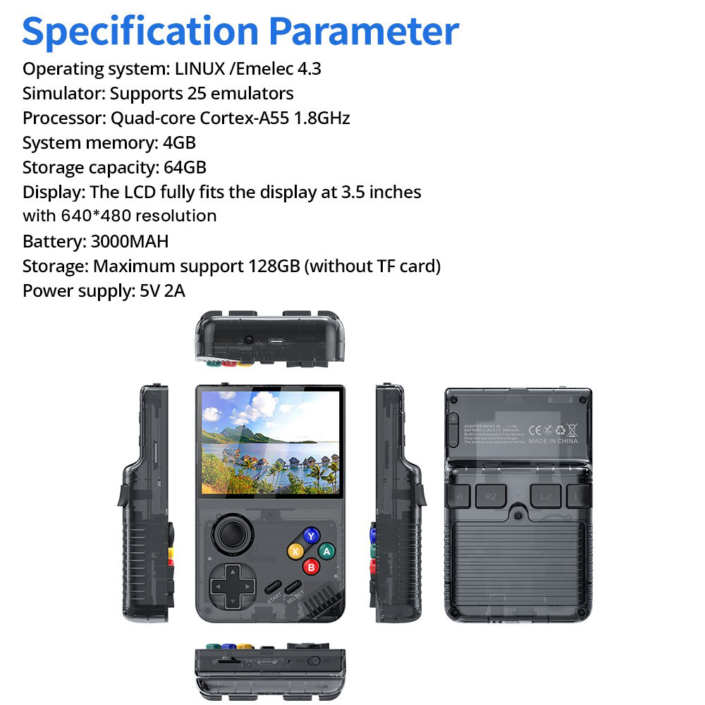 M19 Handheld Game Console, 3.5-inch HD Screen, 64GB TF Card - Grey