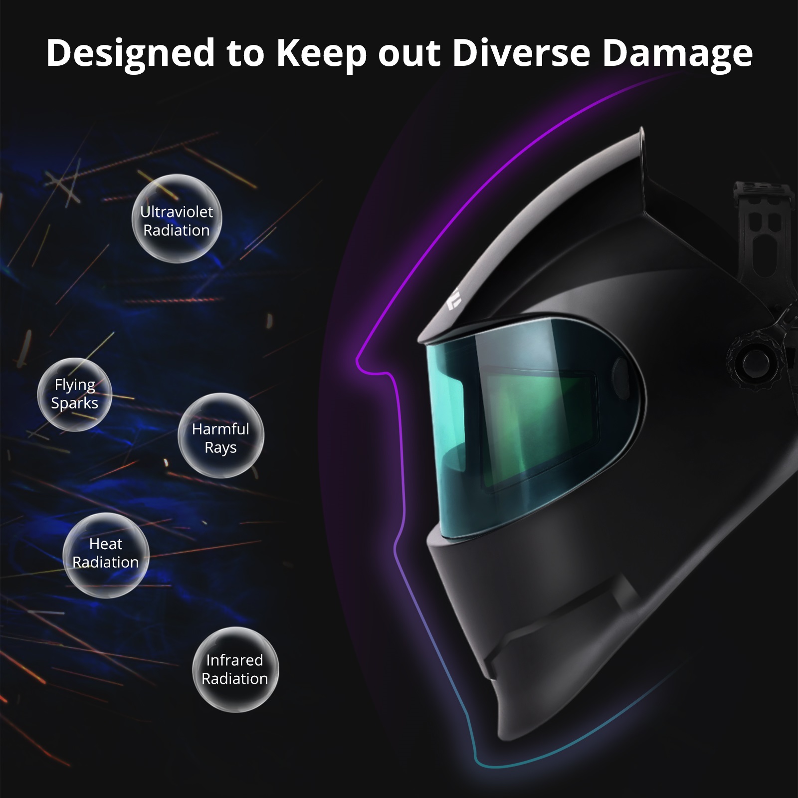 Mecpow MPWM-2401D Auto Darkening Welding Helmet with 180&deg; Viewing Angle, Headgear Knobs, Solar Cell/Lithium Battery Power, Black