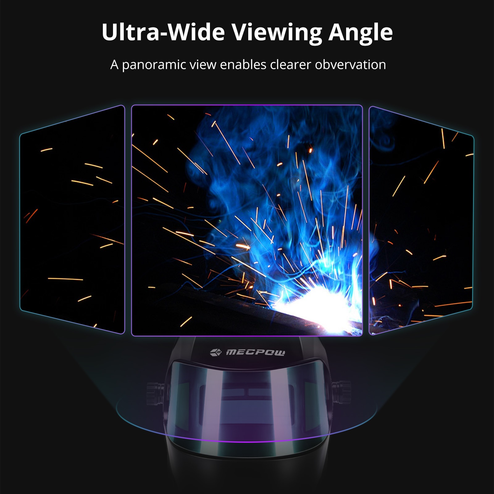 Mecpow MPWM-2401D Auto Darkening Welding Helmet with 180&deg; Viewing Angle, Headgear Knobs, Solar Cell/Lithium Battery Power, Black