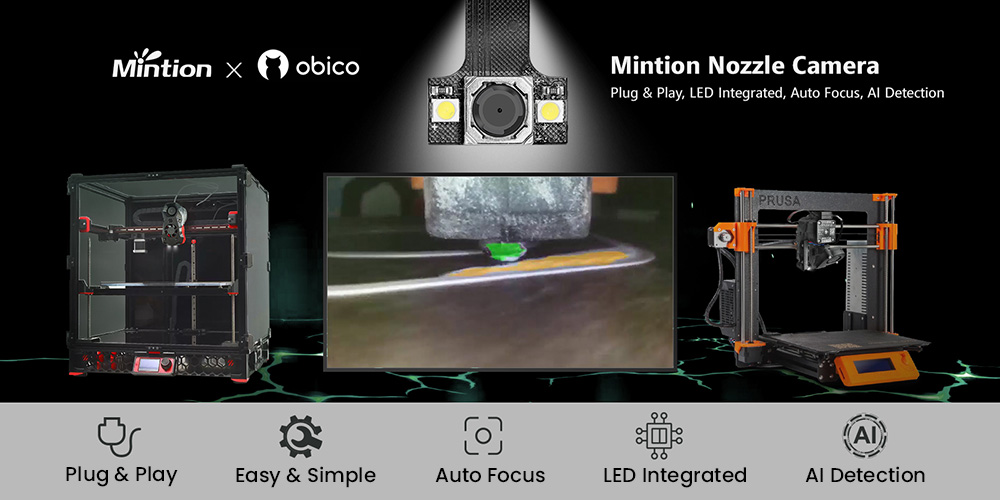 Mintion Nozzle Camera, Plug Play, LED Integrated, Auto Focus, Al Detection, for First Layer Printing