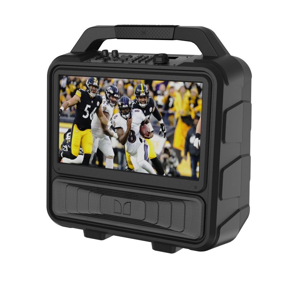 Monster Vision156 Bluetooth-Lautsprecher mit integriertem LCD-TV, 15,6-Zoll-Full-HD-Bildschirm, 60 W Audio, 8 Stunden Videowiedergabe, 25 Stunden Audiowiedergabe