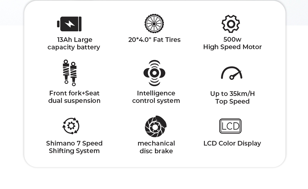 SAMEBIKE C05 Pro Electric Bike, 500W motor, 36V 13Ah batéria, 20*4-palcové pneumatiky, max. rýchlosť 35 km/h, max. dojazd 70 km, mechanické kotúčové brzdy, Shimano 7 rýchlostí - čierny