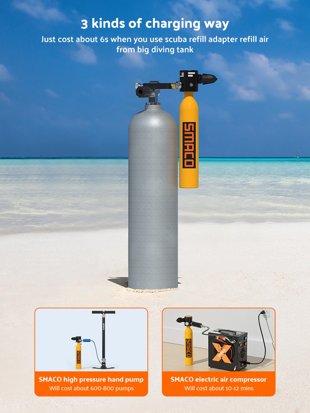 SMACO S300 Plus 0.5L Mini Scuba Tank - Green