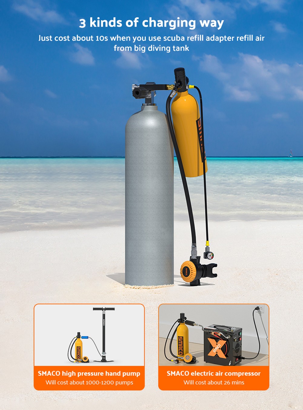 SMACO S400 Pro 1L Scuba Tank - Green