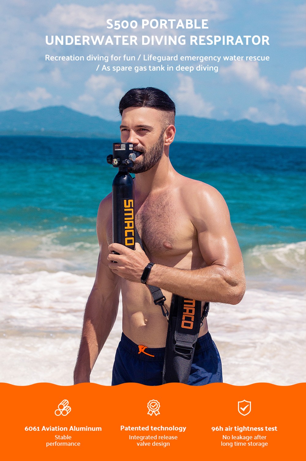 SMACO S500 0.7L Mini Scuba Diving Tank - Green