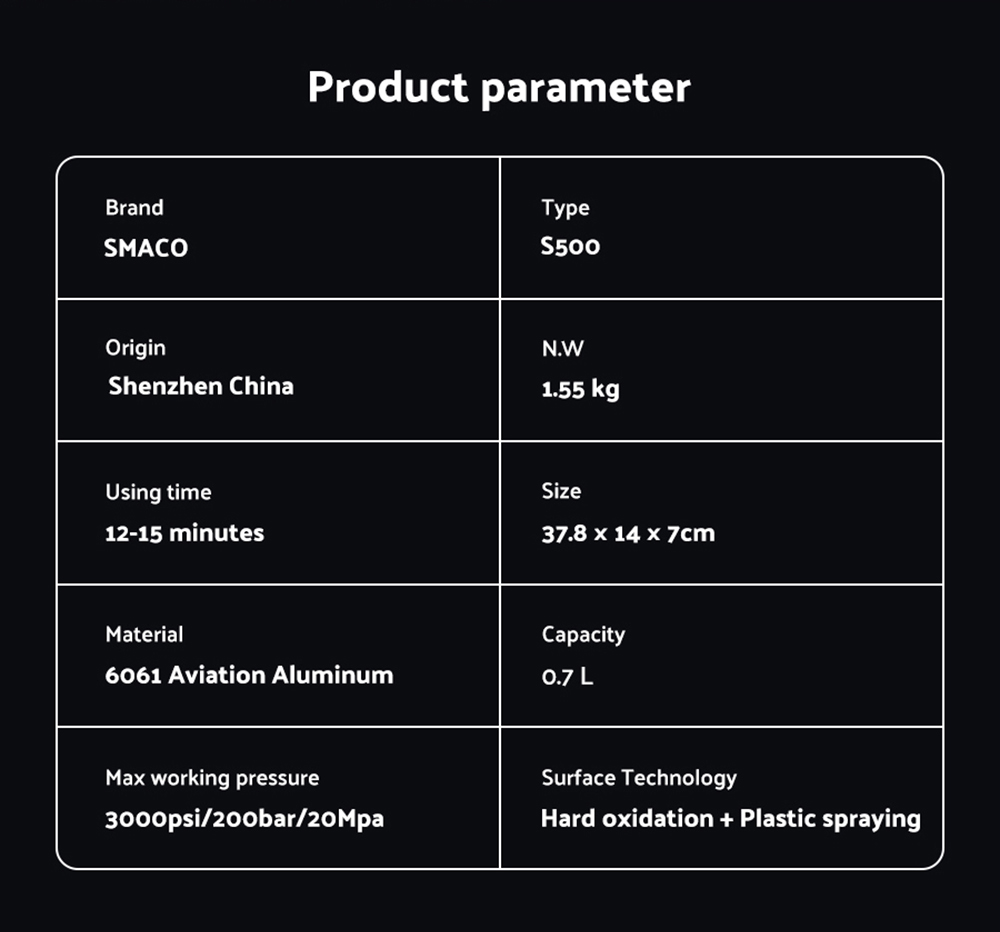SMACO S500 0.7L Mini Scuba Diving Tank - Green