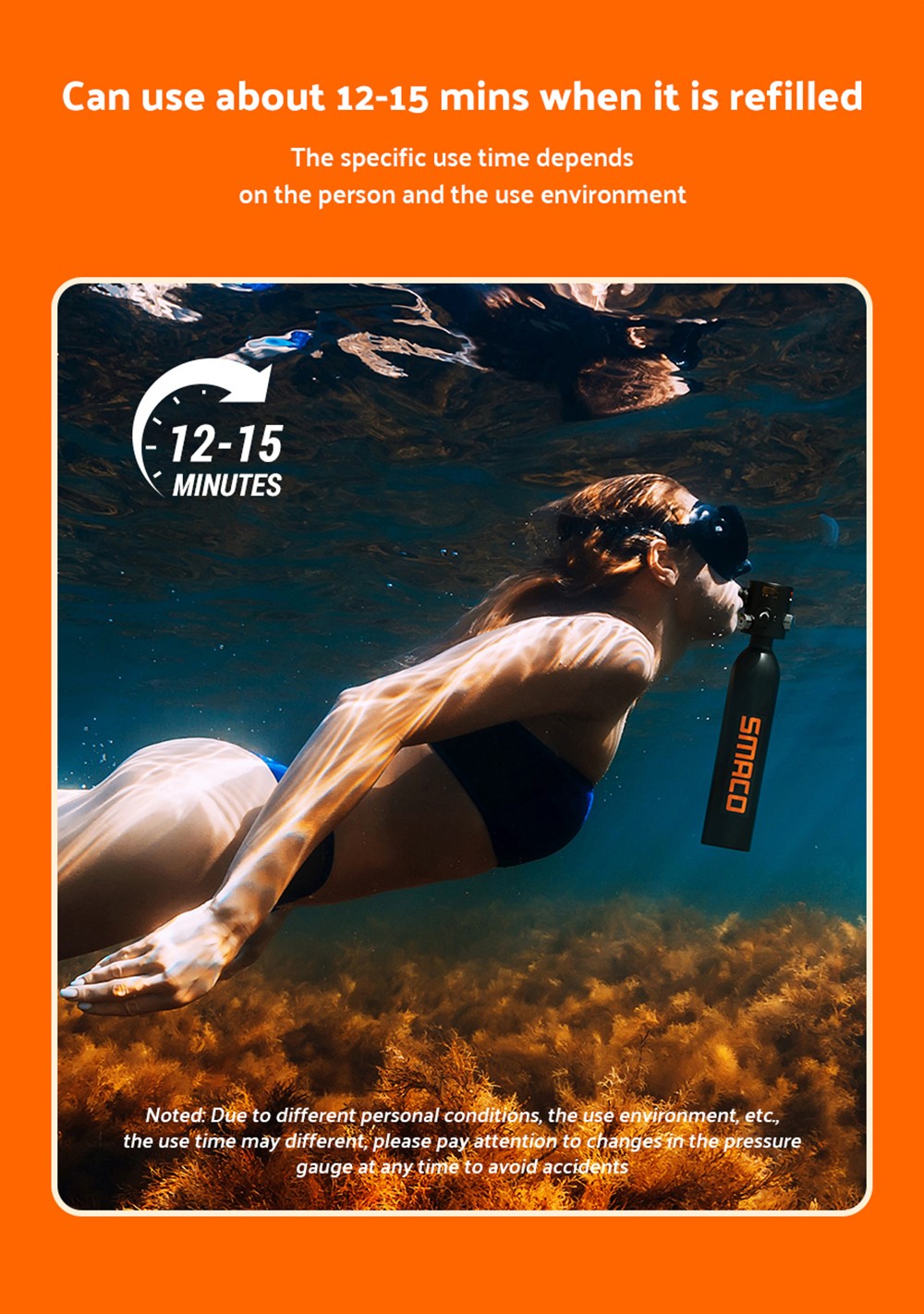 SMACO S500 0.7L Mini Scuba Diving Tank - Green