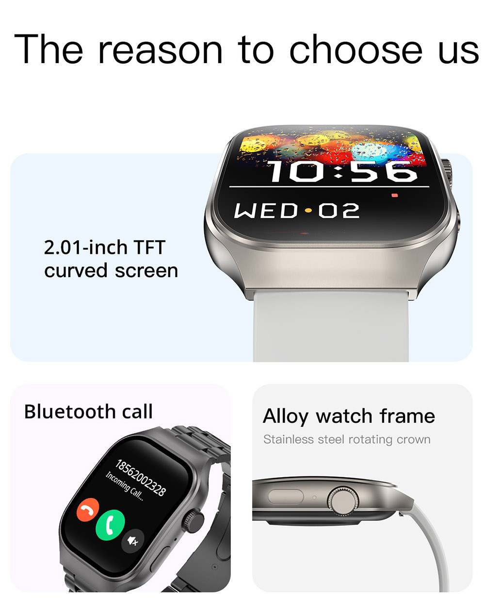 T15 Plus Smartwatch, 2.01-inch Curved Full Touch Screen, Bluetooth Calling, Health Monitoring, Al Voice Assistant, 100+ Sport Modes - Black Frame, Silicone Strap