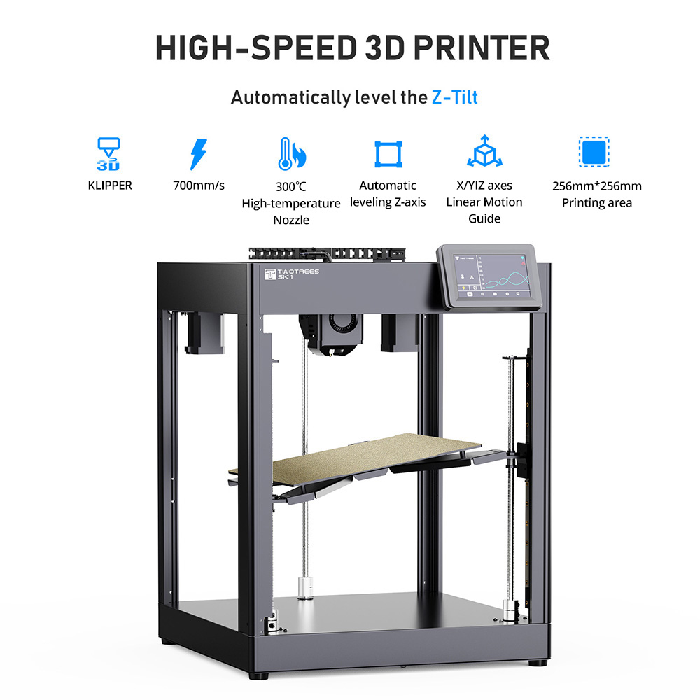 3D tlačiareň TWO TREES SK1 CoreXY, rýchlosť tlače 700 mm/s, s firmvérom Klipper, automatické vyrovnávanie, WiFi ovládanie, tryska do 300°C, lineárne vedenie pohybu, 256×256X256mm