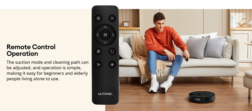 Aspirateur robot Ultenic D5, aspiration puissante de 3000 Pa, autonomie maximale de 120 min, 3 modes de nettoyage, fonction de suralimentation automatique pour tapis, recharge automatique, nettoyage programmé, télécommande, Alexa/Google Assistant, noir