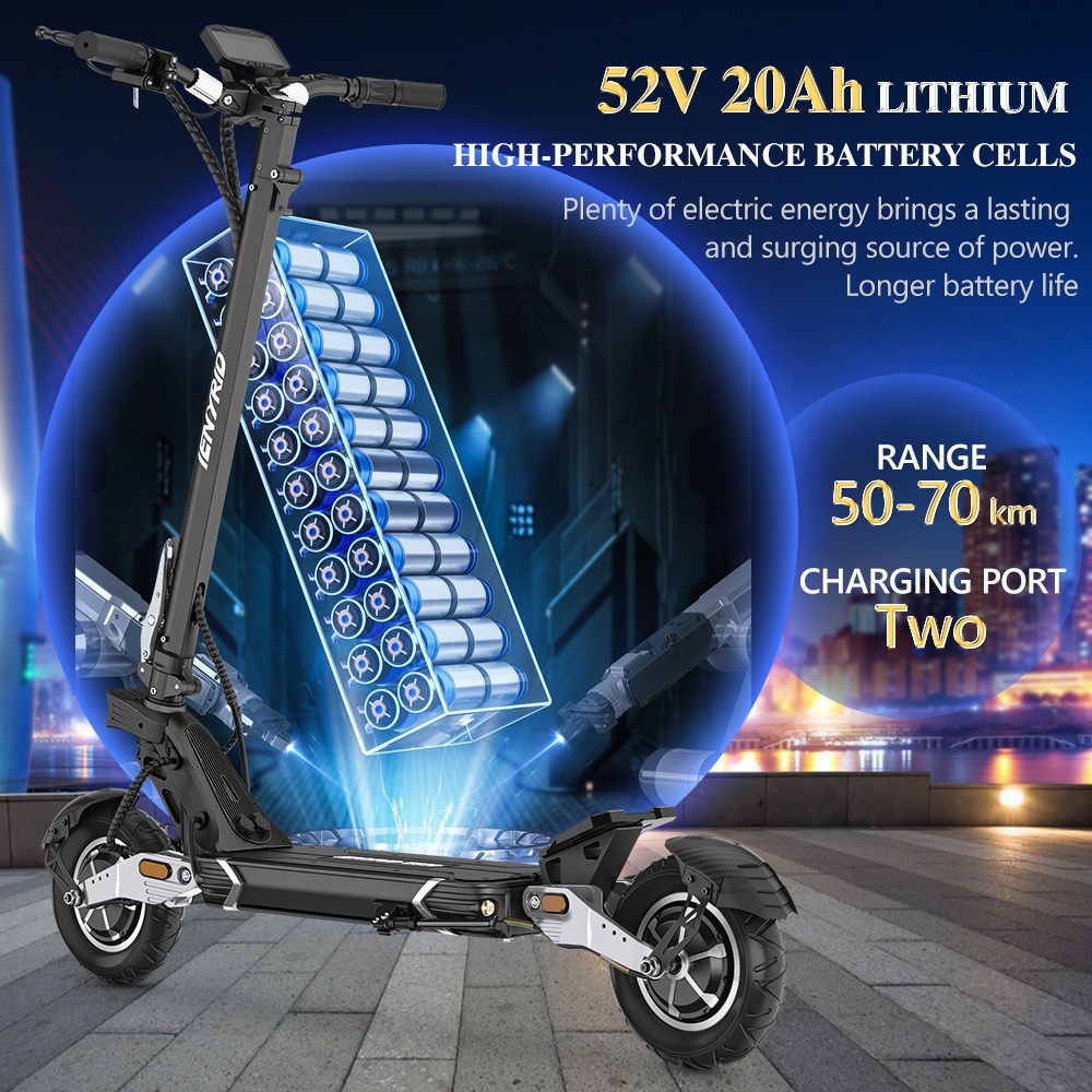 iENYRID ES30 Electric Scooter, 2*1200W motor, 52V 20Ah batéria, 10*3-palcové pneumatiky, max. rýchlosť 60 km/h, dojazd 70 km, predné a zadné kotúčové brzdy, predné a zadné odpruženie - Golden