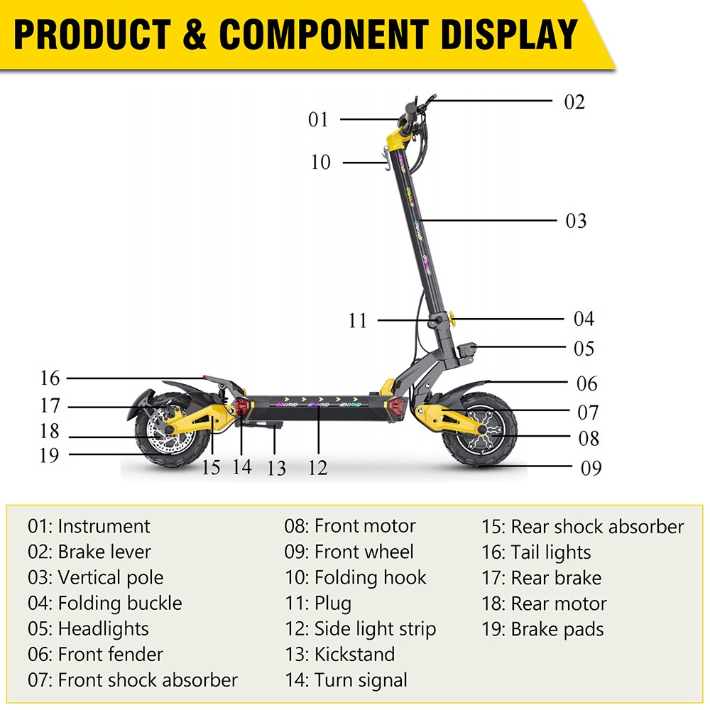 iENYRID ES60 Electric Scooter, 2*1200W Motor, 48V 23Ah Battery, 11-palcová pneumatika, max. rýchlosť 60 km/h, dojazd 70 km, hydraulická brzda