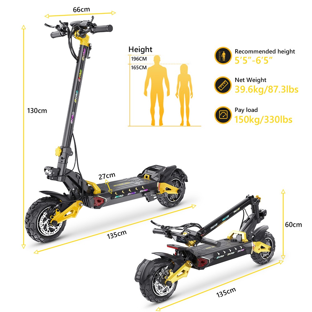 iENYRID ES60 Electric Scooter, 2*1200W Motor, 48V 23Ah batéria, 11-palcová pneumatika, max. rýchlosť 60 km/h, dojazd 70 km, hydraulická brzda