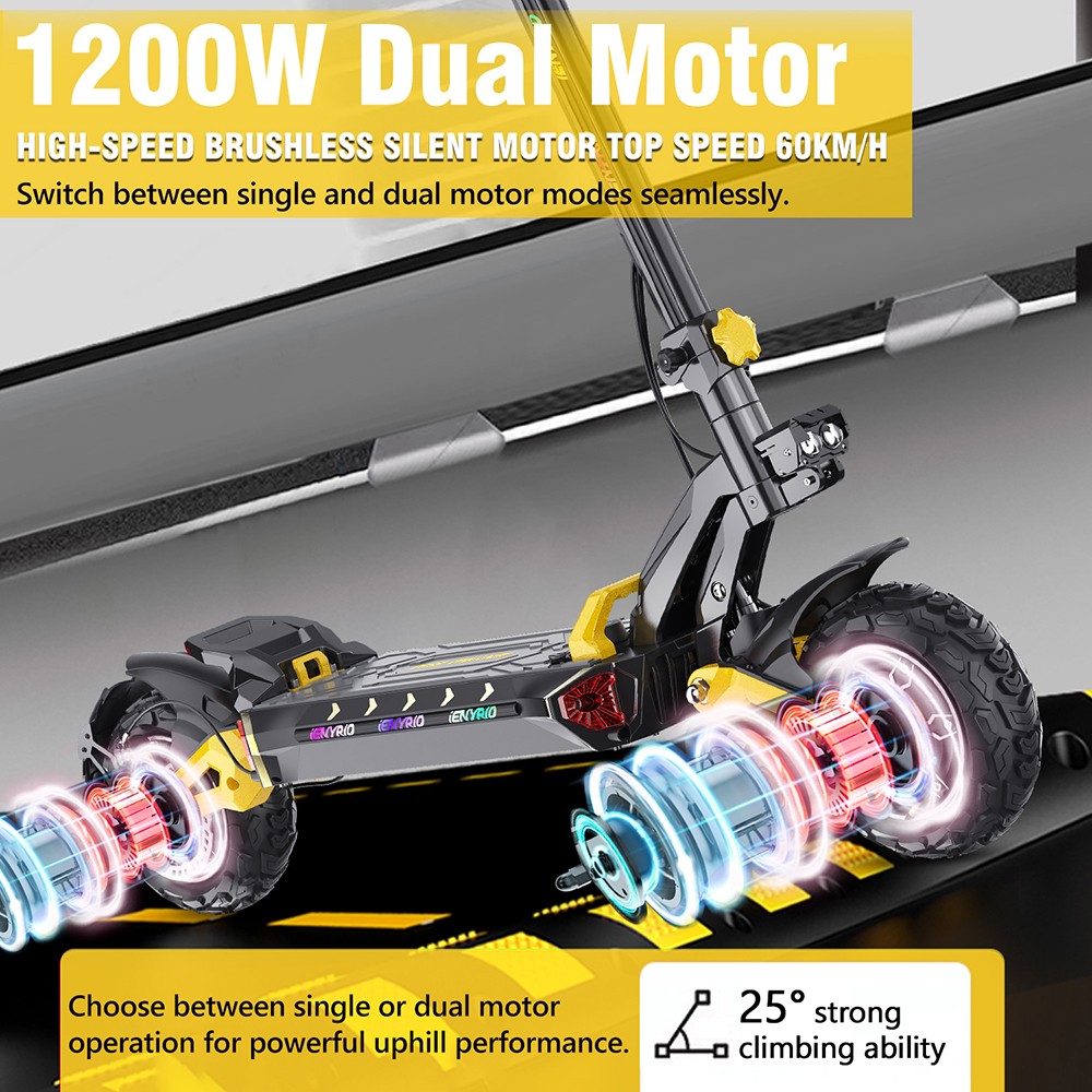 iENYRID ES60 Electric Scooter, 2*1200W Motor, 48V 23Ah batéria, 11-palcová pneumatika, max. rýchlosť 60 km/h, dojazd 70 km, hydraulická brzda