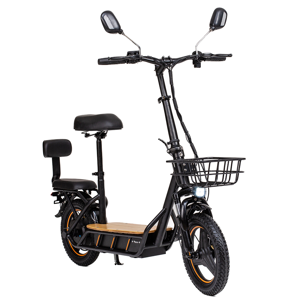KuKirin C1 Pro Electric Scooter, 500W motor, 48V 26Ah batéria, 14-palcová pneumatická pneumatika, max. dojazd 100 km, skladanie jedným kliknutím, zadné sedadlo & predný úložný kôš, pedále z masívneho dreva, spätné zrkadlo Turn signal light - čierne