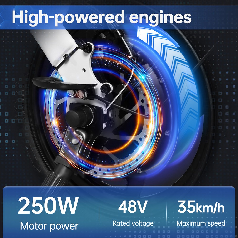 HONEYWHALE S6-S 14-palcový elektrický bicykel 350W bezkartáčový motor 48V 10.4Ah batéria Maximálna rýchlosť 35km/h Dvojitá kotúčová brzda - biela