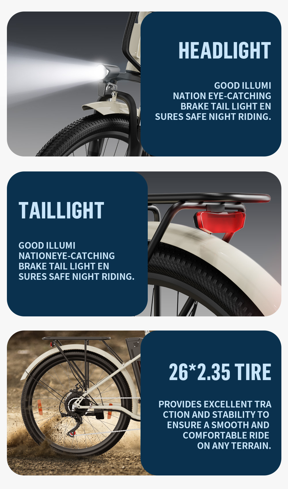 ONESPORT OT18 City Electric Bike, 26*2.35 inch wide Tires, 250W Motor 25km/h, 36V 14.4Ah Big Battery up to 100km Max Range,  Shimano 7-speed, Front Shock-absorbing fork, 25 Degree Climbing Bluetooth APP - White