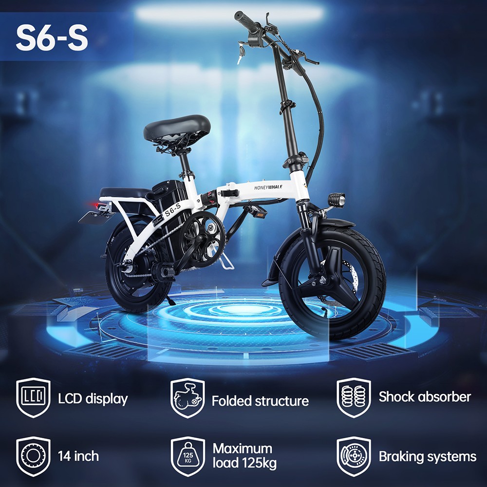 HONEYWHALE S6-S 14-palcový elektrický bicykel 350W bezkefový motor 48V 10.4Ah batéria Maximálna rýchlosť 35km/h Dvojitá kotúčová brzda - biela