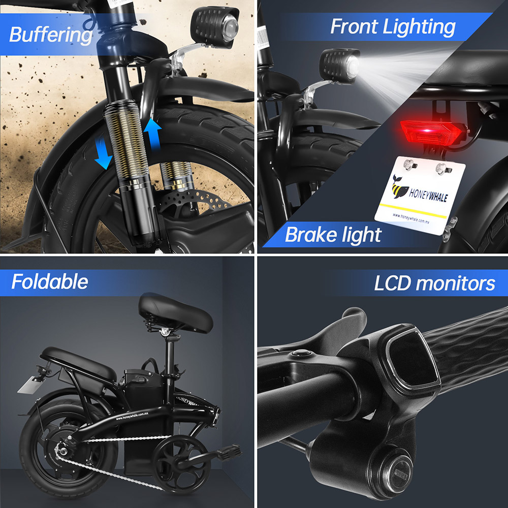 HONEYWHALE S6-S 14-palcový elektrický bicykel 350W bezkefový motor 48V 10.4Ah batéria Maximálna rýchlosť 35km/h Dvojitá kotúčová brzda - čierna