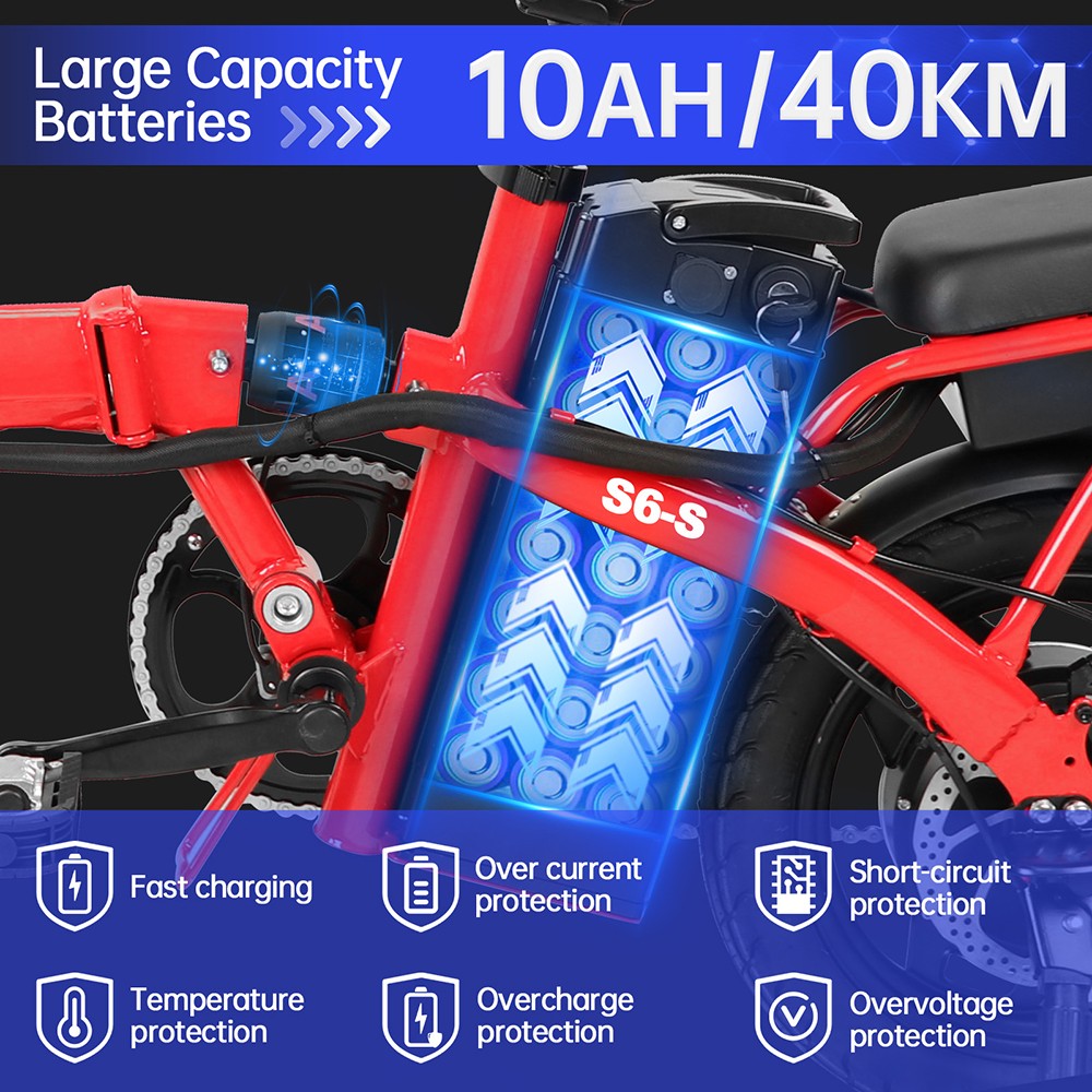 HONEYWHALE S6-S 14-palcový elektrický bicykel 350W bezkefový motor 48V 10.4Ah batéria Maximálna rýchlosť 35km/h Dvojitá kotúčová brzda - červená