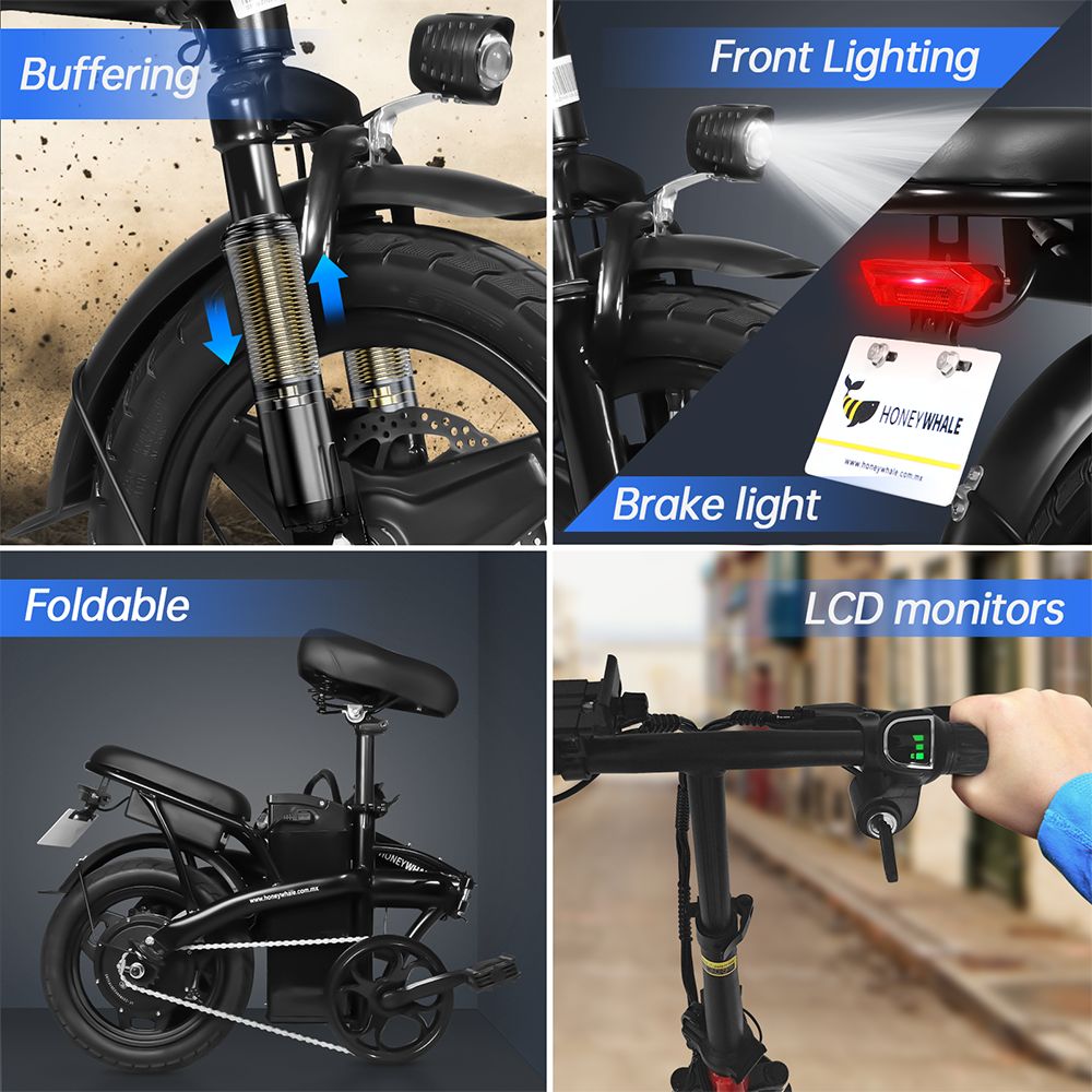 HONEYWHALE S6-S 14-palcový elektrický bicykel 350W bezkefový motor 48V 10.4Ah batéria Maximálna rýchlosť 35km/h Dvojitá kotúčová brzda - čierna