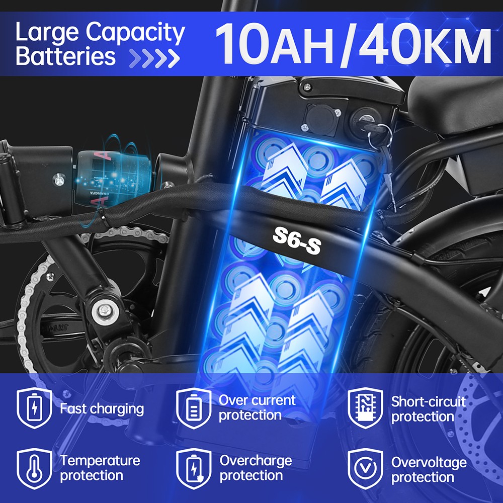 HONEYWHALE S6-S 14-palcový elektrický bicykel 350W bezkartáčový motor 48V 10.4Ah batéria Maximálna rýchlosť 35km/h Dvojitá kotúčová brzda - čierna