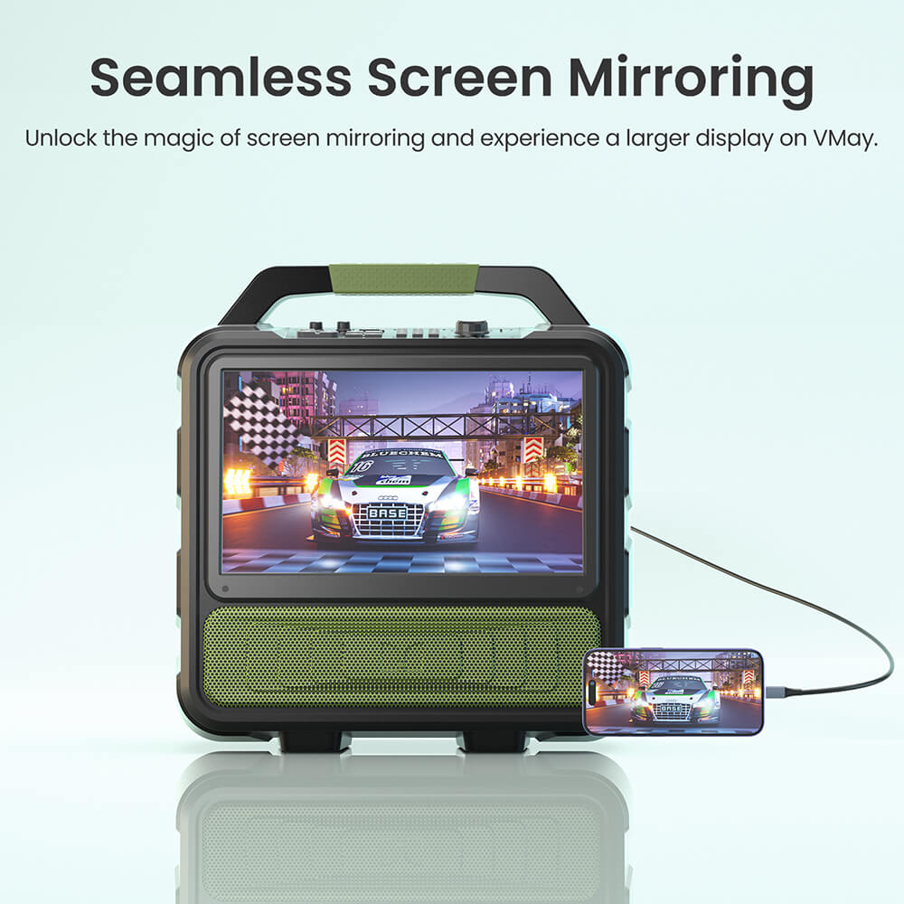 Enceinte Bluetooth Monster Vmay avec t&eacute;l&eacute;viseur LCD int&eacute;gr&eacute;, &eacute;cran Full HD 15,6 pouces, audio 60 W, 8 heures de lecture vid&eacute;o, 25 heures de lecture audio