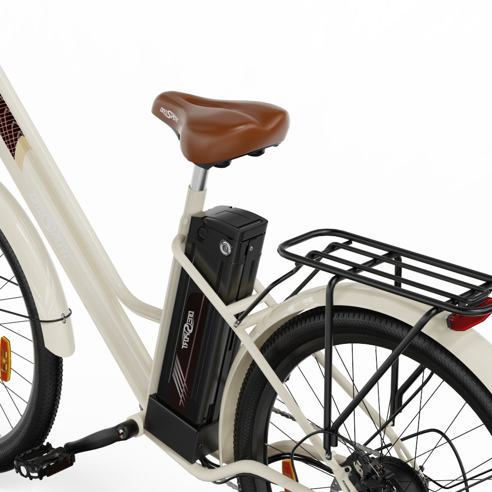 ONESPORT OT18 City Electric Bike, 26*2.35 inch wide Tires, 250W Motor 25km/h, 36V 14.4Ah Big Battery up to 100km Max Range,  Shimano 7-speed, Front Shock-absorbing fork, 25 Degree Climbing Bluetooth APP - White