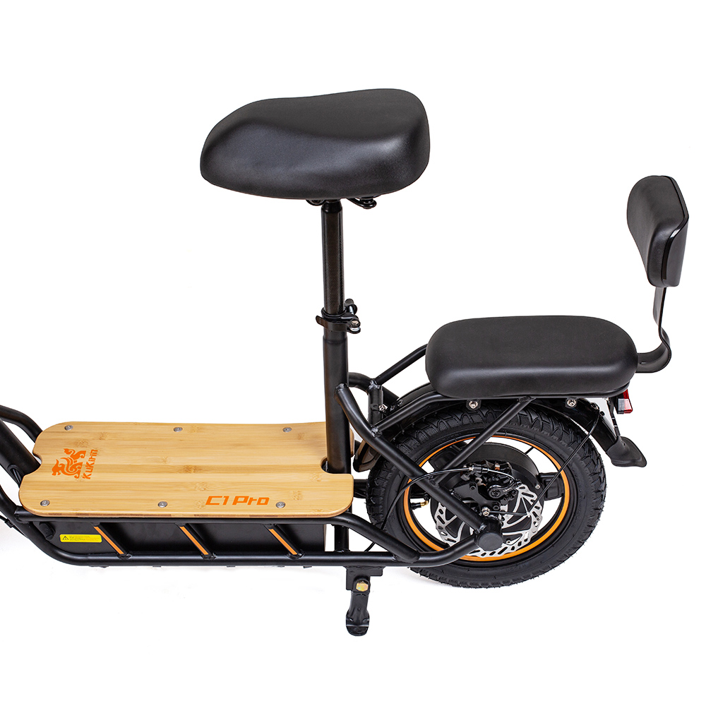 KuKirin C1 Pro Electric Scooter, 500W motor, 48V 26Ah batéria, 14-palcová pneumatická pneumatika, max. dojazd 100 km, skladanie jedným kliknutím, zadné sedadlo & predný úložný kôš, pedále z masívneho dreva, spätné zrkadlo Turn signal light - Black