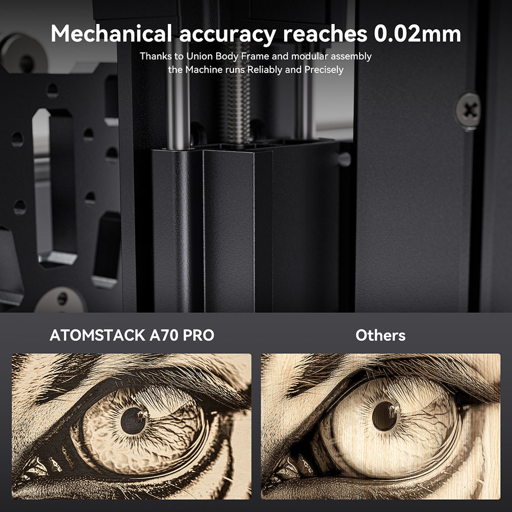 ATOMSTACK A70 PRO Laserový gravírovací stroj, 70W optický výkon, COS Blue Light Laser, 0.02mm presnosť, práca offline, pracovná plocha 500*400mm