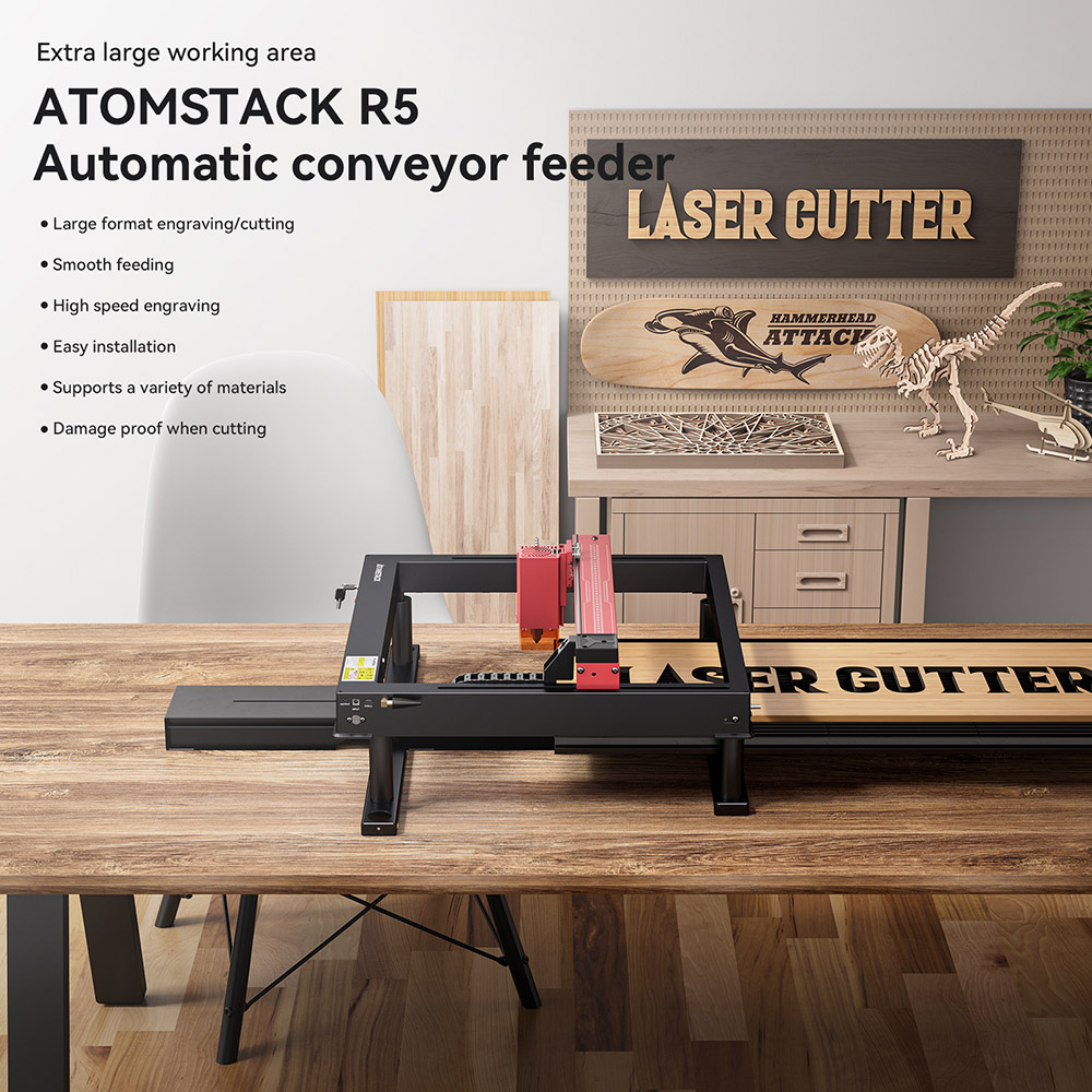 Automatický dopravníkový podávač ATOMSTACK R5 pre laserové gravírovacie stroje série ATOMSTACK A6 (A6/A12/A24/A48 Pro a A6/A12/A24/A48 Ultra) - čierny