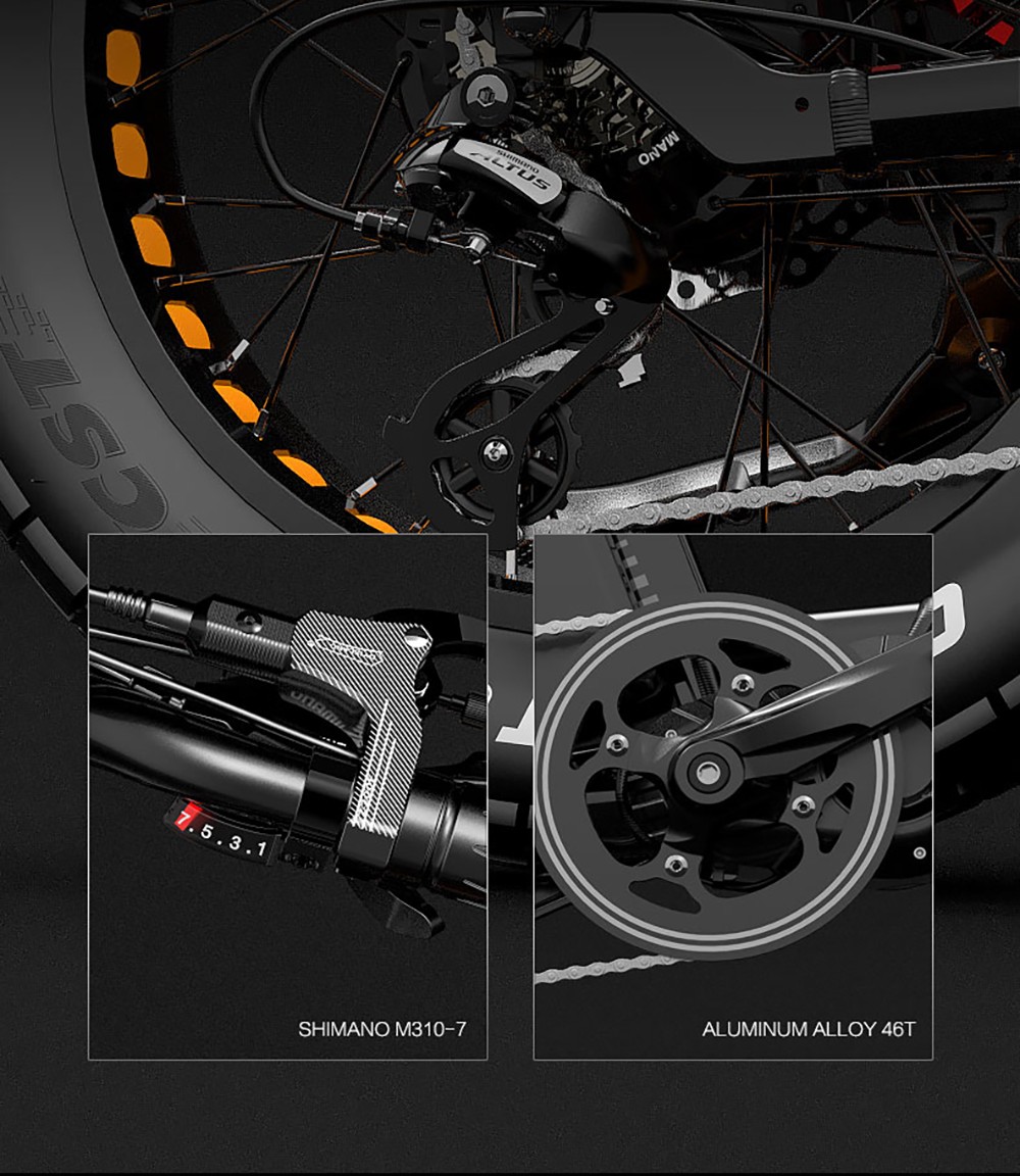 Bezior X500 MAX Elektrický horský bicykel, 750W motor Bafang, 48V 37,5Ah odnímateľná batéria, 20*4.0 palcová tučná pneumatika, max. rýchlosť 48 km/h, dojazd 220 km, predná odpružená vidlica, hydraulické kotúčové brzdy, 7-stupňová prevodovka Shimano,