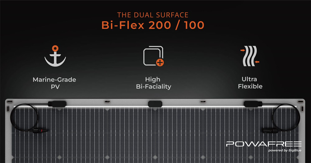 BigBlue Bi-Flex flexibilný solárny panel, námorná trieda, maximálna energia 100 W, trieda vysokej účinnosti≥22.8%, ochrana IP68