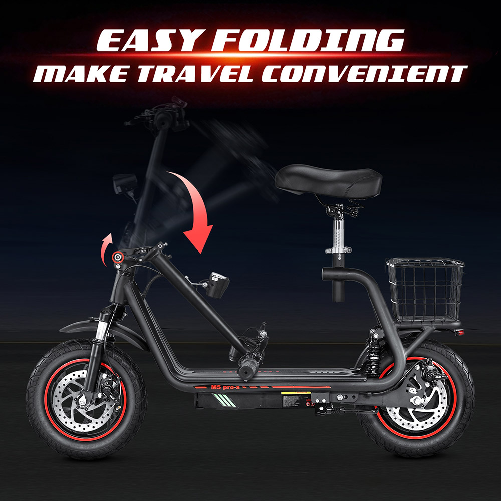 Bogist M5 Pro-S Elektroroller mit Sitz, 500-W-Motor, 12-Zoll-Luftreifen, 48-V-13-Ah-Akku, 48 km/h H&ouml;chstgeschwindigkeit, 35 km maximale Reichweite, Scheibenbremse