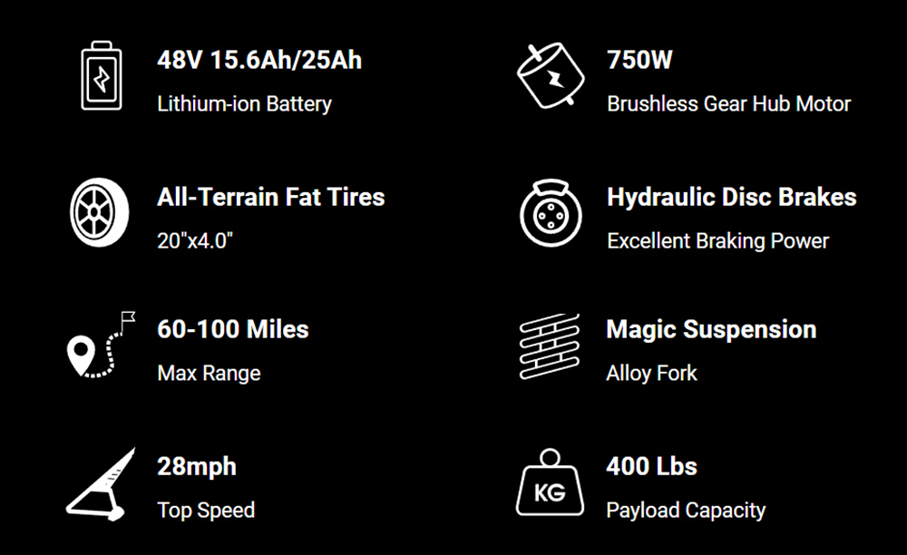 Elektrobicykel G-FORCE RS, 750W motor, 48V 15.6Ah batéria, 20*4-palcové tukové pneumatiky, max. rýchlosť 50 km/h, max. dojazd 96 km, 7-rýchlostná prevodovka Shimano, hydraulické kotúčové brzdy, systém zadného odpruženia, nastaviteľná predná vidlica - sivá