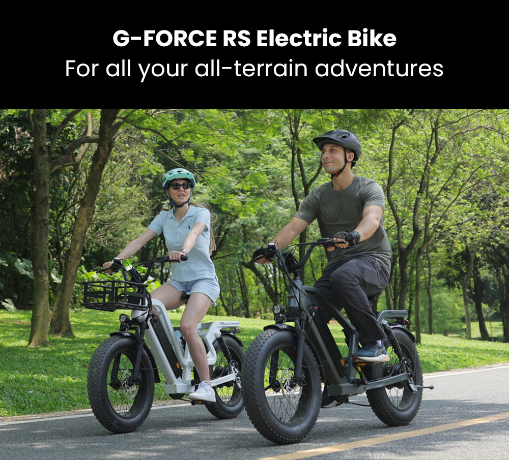 Elektrobicykel G-FORCE RS, 750W motor, 48V 15.6Ah batéria, 20*4-palcové tukové pneumatiky, max. rýchlosť 50 km/h, max. dojazd 96 km, 7-rýchlostná prevodovka Shimano, hydraulické kotúčové brzdy, systém zadného odpruženia, nastaviteľná predná vidlica - sivá