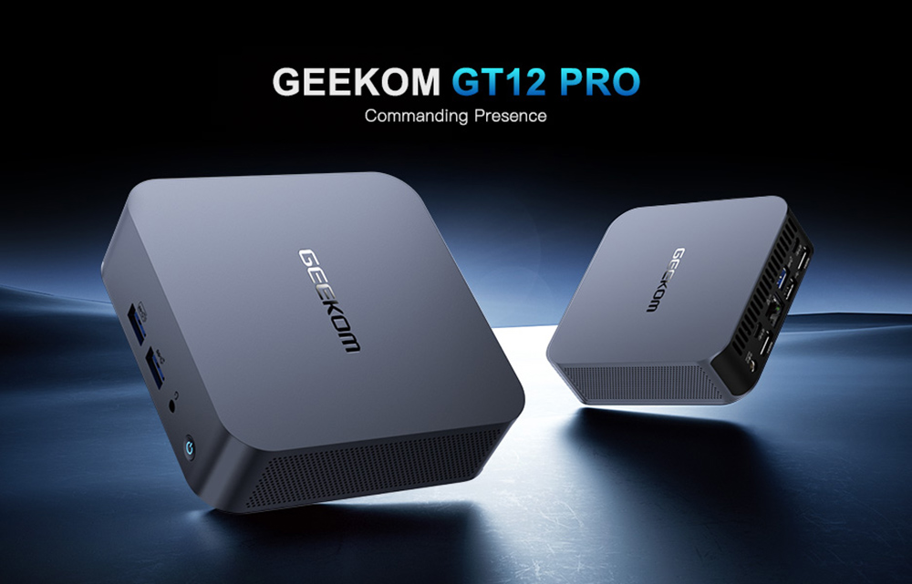 GEEKOM GT12 Pro Mini PC, Intel Core i7-12650H 10 Core Max 4,7GHz, 32GB RAM 1TB SSD, 2*USB 4 (8K)+2*HDMI 2.0 (4K) Quad Display, WiFi 6E Bluetooth 5.2, 3*USB 3.2 1*USB 2.0 1*RJ45 1*Čítačka kariet SD 1*3.5 mm audio jack