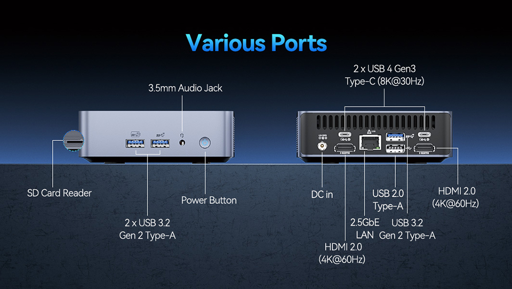 GEEKOM GT12 Pro Mini PC, Intel Core i7-12650H 10 Core Max 4,7GHz, 32GB RAM 1TB SSD, 2*USB 4 (8K)+2*HDMI 2.0 (4K) Quad Display, WiFi 6E Bluetooth 5.2, 3*USB 3.2 1*USB 2.0 1*RJ45 1*Čítačka kariet SD 1*3.5 mm audio jack