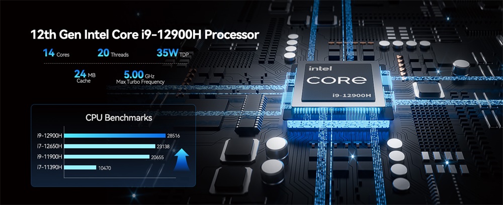 GEEKOM GT12 Pro Mini PC, Intel Core i9-12900H 14 Core Max 5,0GHz, 32GB RAM 1TB SSD, 2*USB 4 (8K)+2*HDMI 2.0 (4K) Quad Display, WiFi 6E Bluetooth 5.2, 3*USB 3.2 1*USB 2.0 1*RJ45 1*Čítačka kariet SD 1*3.5 mm audio jack